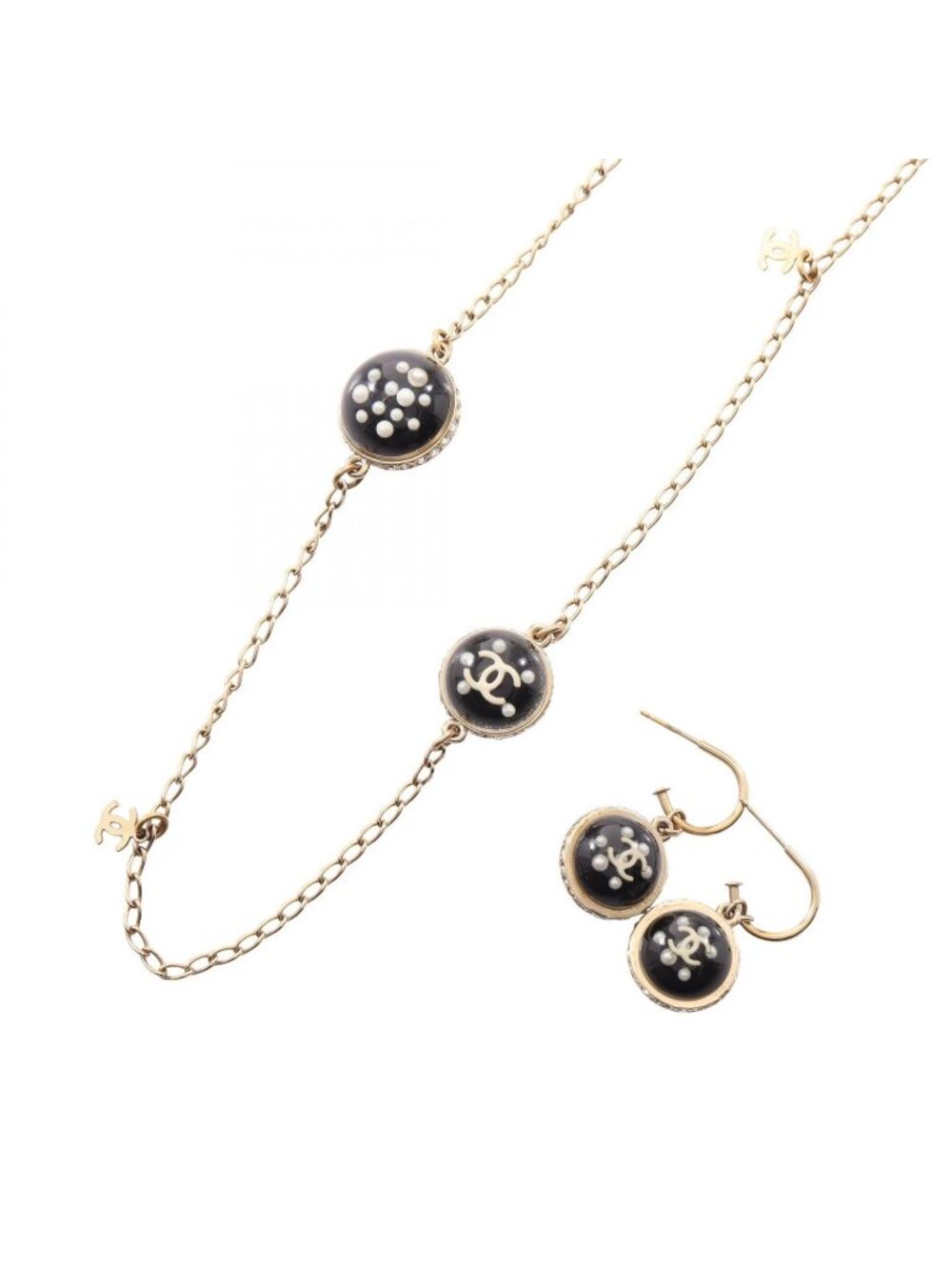 Chanel Necklace 10c CC Logo Earrings 2 Point Set